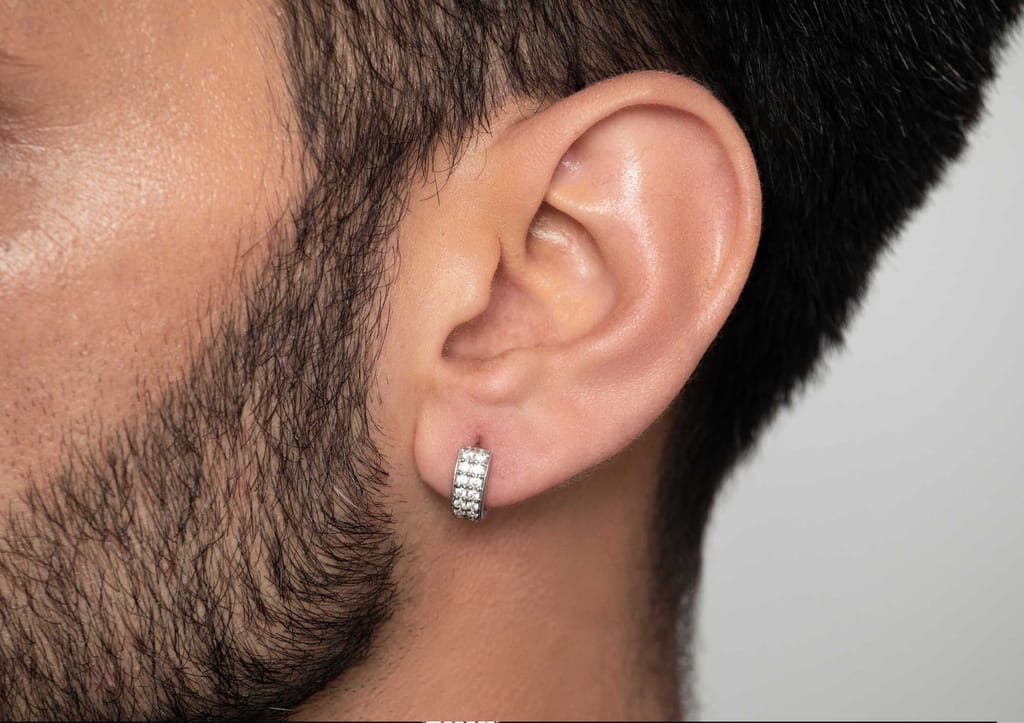 Two Line Boxed Hoop Earring For Men (1 Pc Only)