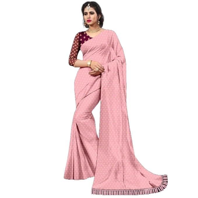 Women's Moss Chiffon Saree with Unstitched Heavy Embroidered Blouse