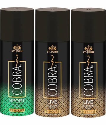 ST.JOHN Cobra Live 150ml*2 & Sport 150ml Deodorant Spray for Men (450ml) - Pack of 3