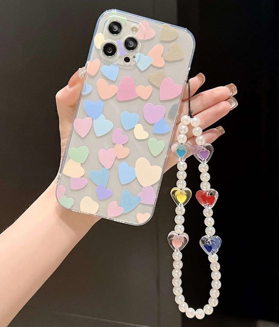Cute Colorful Hearts With Removable Charm Custom Slim Soft Cases-With Beads Charm Removable Hanging