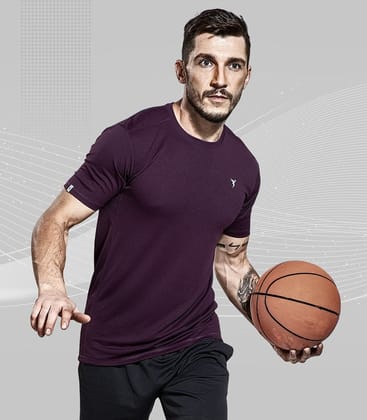 TechnoSport Crew Neck Half Sleeve Dry Fit T Shirt for Men OR-10 (Deep Purple)-S