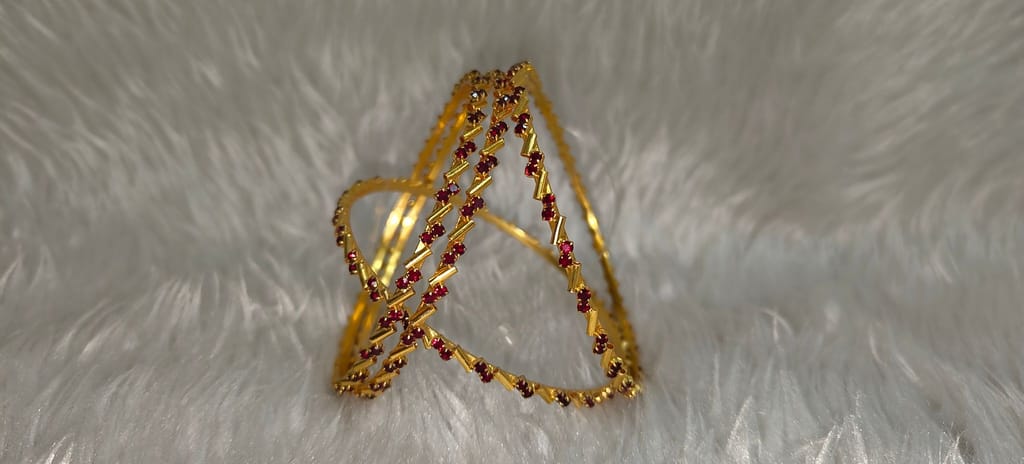Gold Plated Bangle Set with Red Stones