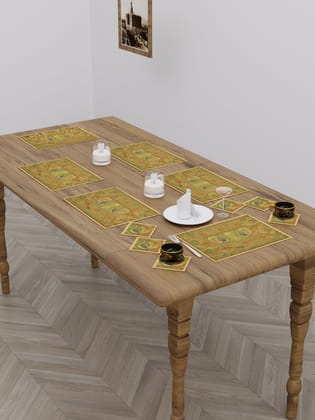 Banarasi Zari Set of 6 Placemats with 6 Coasters-Banarasi Zari / 6 Seater / Placemats & Coasters