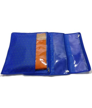 PrettyKrafts Saree Cover Set of 3 Polka dots with Top transparent window_Blue