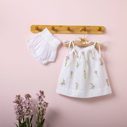 Poshaak Hand Embroidered Gather Top with Underpants - Off-White-Off White / 3-6 months