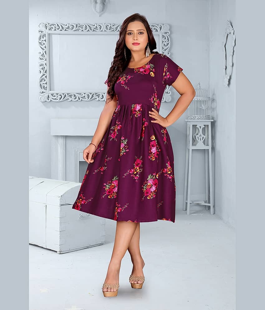 RIAANA Women Georgette Printed Anarkali Kurti ( Purple )