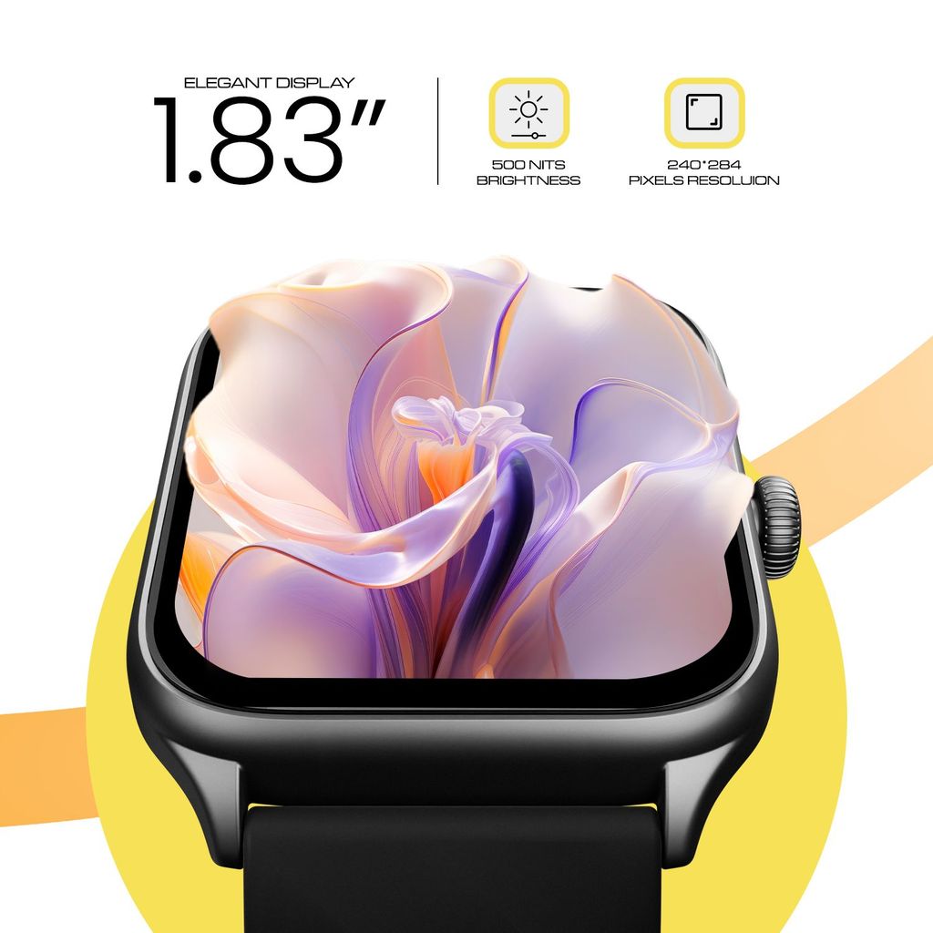 CELLECOR E1 Flex 1.83" (46.48mm) HD Display Smart Watch, 500 Nits, 60Hz Refresh Rate, Bluetooth Calling, AI generated Watch Faces, 100+ Sports Modes, Health Suite, Voice Assistance (Black)