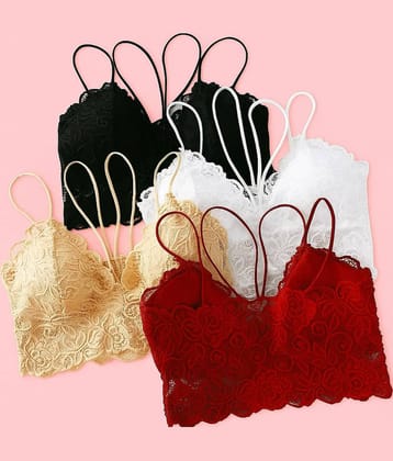 Kamini Pack of 4 Lace Lightly Padded Everyday Bra For Women ( Multicolor )