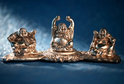 DreamKraft Metal Feng Shui Laughing Buddha for Health, Wealth and Happiness (Silver, Standard) - Set of 3