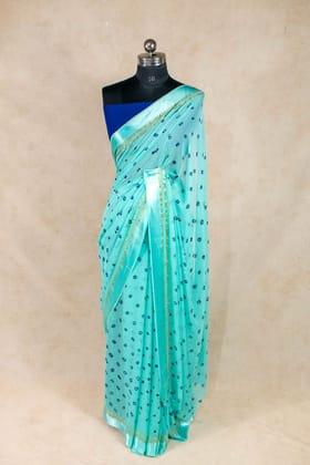 Pure Georgette Satin Patta Bandhani Printed Saree