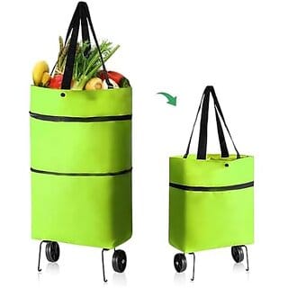 Foldable Shopping Trolley Bag with Wheels Waterproof Folding Travel Luggage Bag/Vegetable Grocery Shopping Trolley Carry Bag Outdoor Travel Bag for Girls Women Men