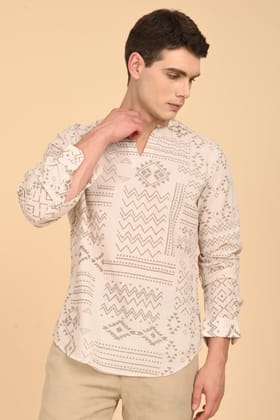Florence - Crinkle Printed Shirt - Brown-S-38 / BROWN