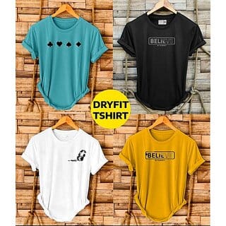 Fashlook Printed Round Neck Polyester Casual Multicolor Half Sleeve T-Shirt For Mens (Pack of 4)