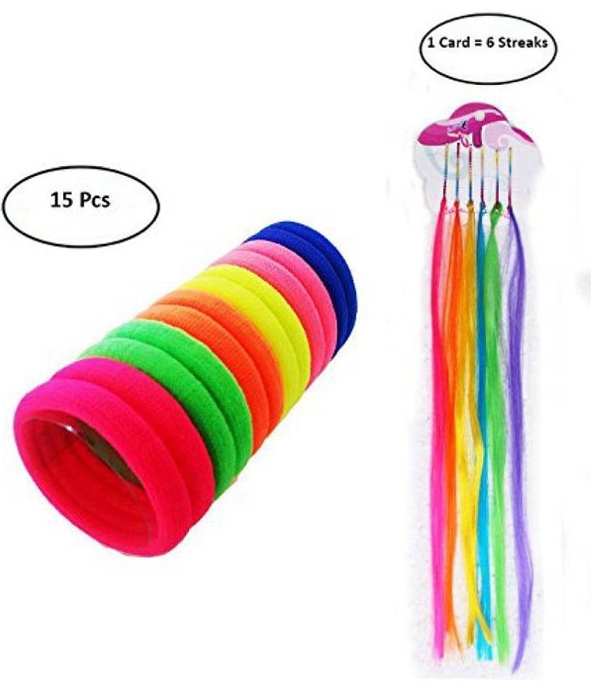 FOK 15 Pcs Cotton Rubber Bands Clip In Hair Extension Multi Colour