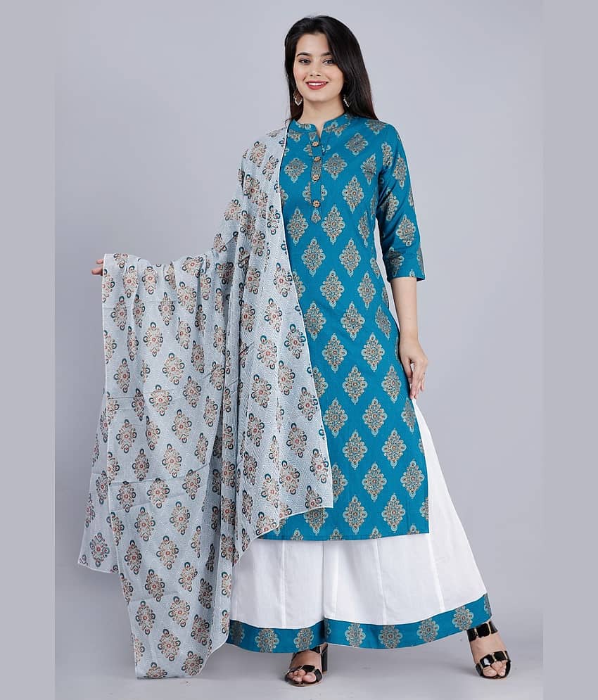 MAUKA - Blue Straight Rayon Women's Stitched Salwar Suit ( Pack of 1 )