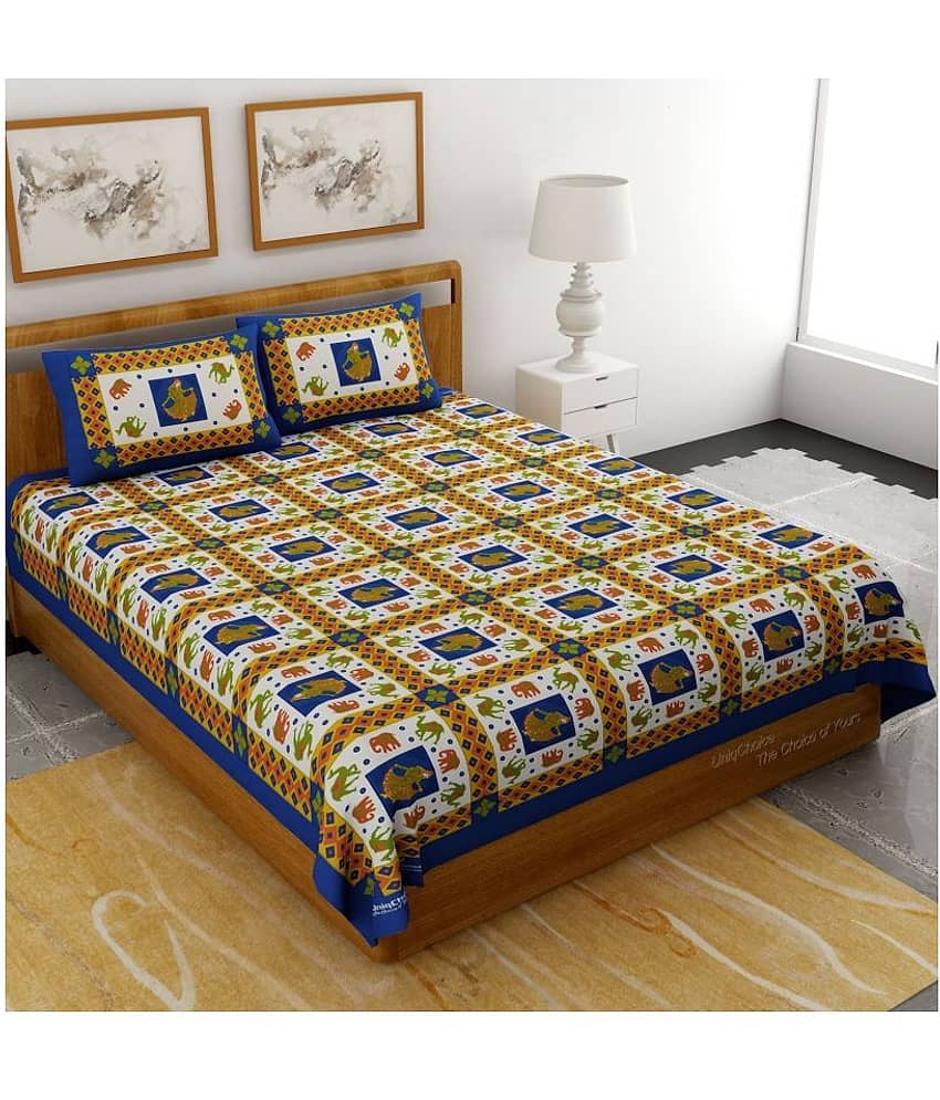 Uniqchoice Cotton Double Bedsheet ( Blue )