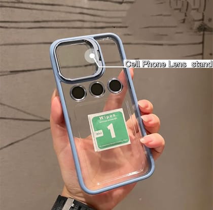 iPhone Series Kickstand Case With Luxury Invisible Camera Lens Metal Ring-iPhone 13 Pro Max / Sierra Blue