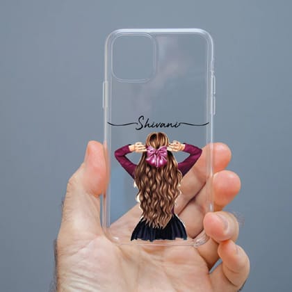 Personalized Cute Girl Transparent Silicon Case Customised with Name for Oppo, Vivo, Redmi, Realme, Poco, Mi, OnePlus, Samsung, iPhone, and More - design 24
