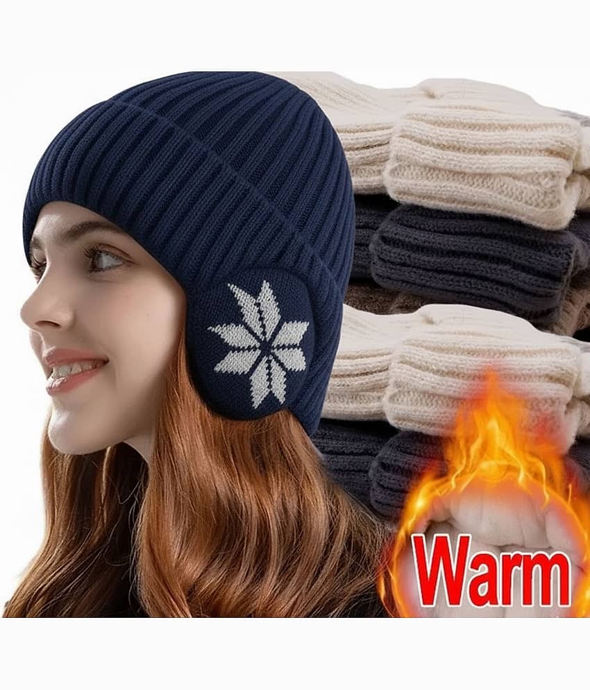 Infispace Blue Woollen Women's Hat ( Pack of 1 )