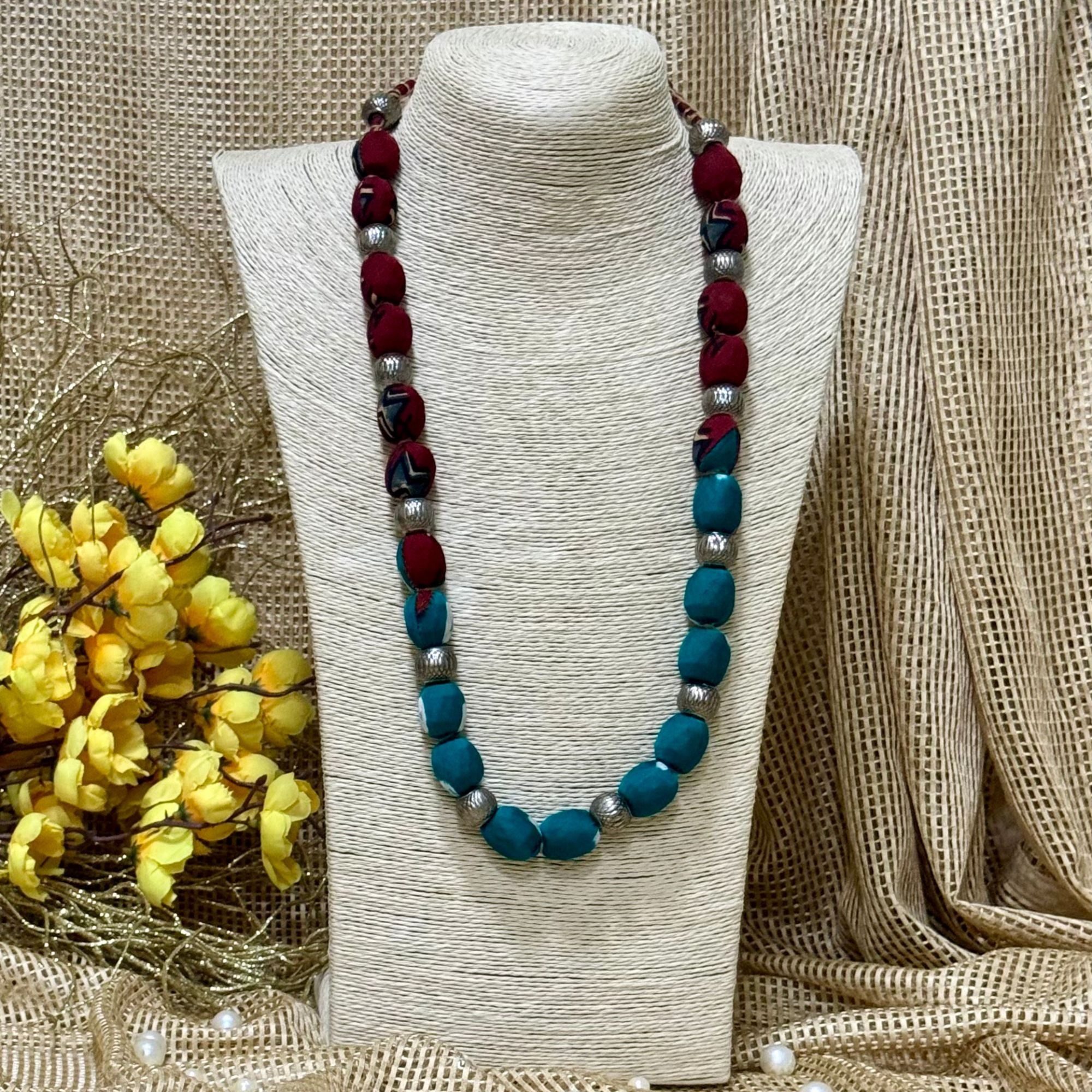 Single Layer Fabric Beaded Necklace in  modal