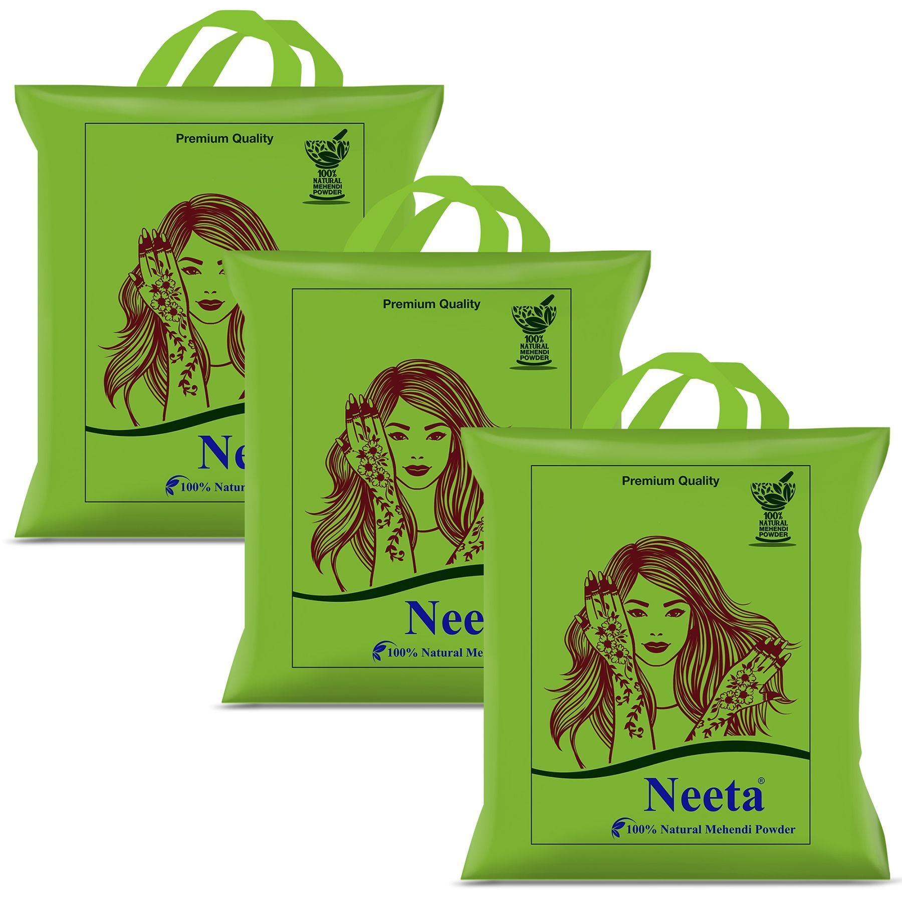 Neeta 100% Natural Mehendi Powder for Hair Colour 250g Pack of 3, Pure Rajasthani Henna Powder with GI Tag for Hair, Hands & Feet, Rich Brown Shades