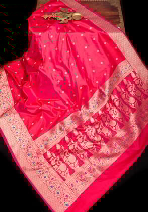 Gaajri Pink Banarasi Katan Silk Saree with Zari Butta and Meenakari Border | SILK MARK CERTIFIED