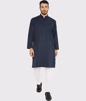 Maharaja - Blue Cotton Blend Regular Fit Men's Kurta Pyjama Set ( Pack of 1 )