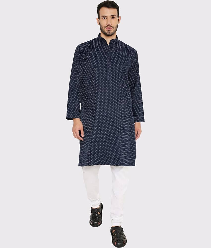 Maharaja - Blue Cotton Blend Regular Fit Men's Kurta Pyjama Set ( Pack of 1 )