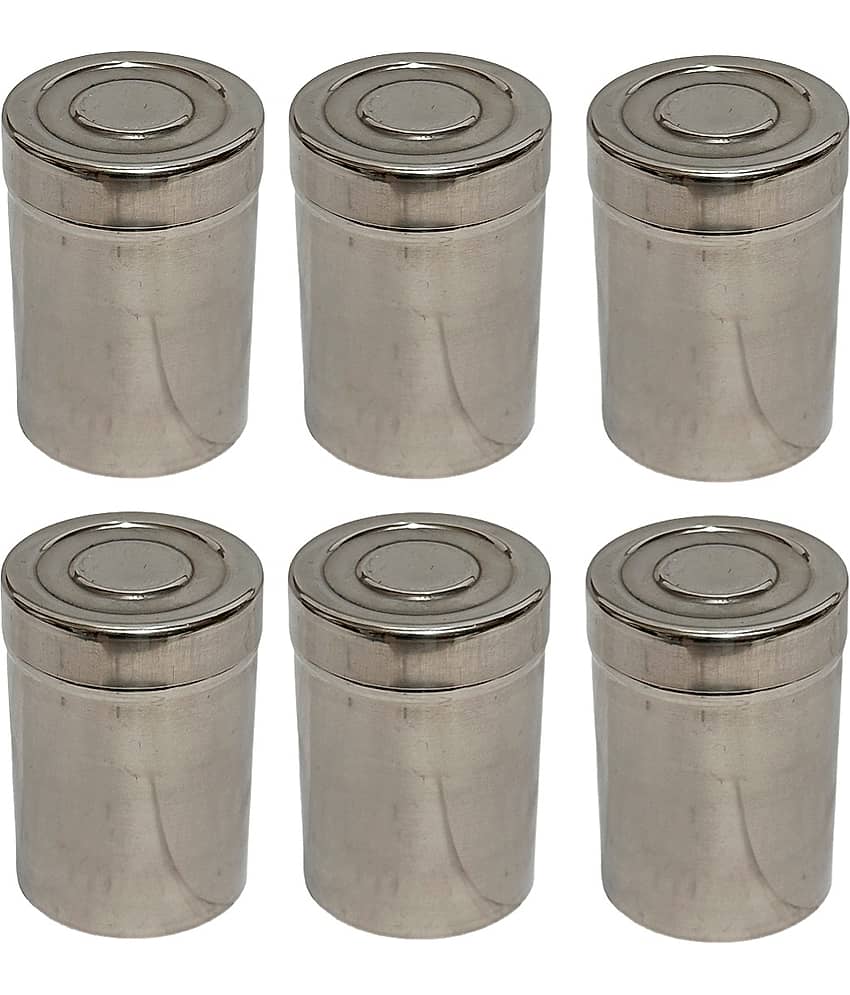 Dynore 6 Mini Storage Dabbi Steel Silver Utility Container ( Set of 6 )