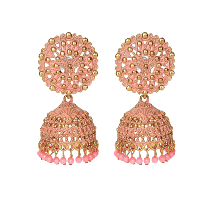 Ethnic Oxidised Jhumka Earring, Long Hangings Traditional Alloy Jhumki Earrings for Women & Girls-Light Pink