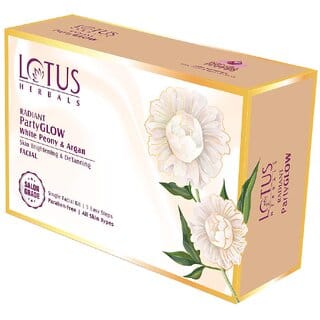 Lotus Herbals Radiant PartyGLOW White Peony  Argan Oil Detanning Facial Kit  5 Easy Steps Pack of 4  228g