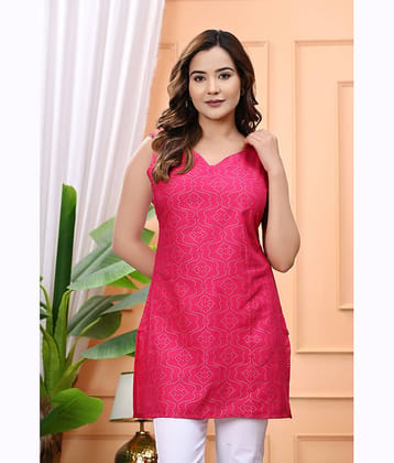 ASHISH PRINT Women Rayon Printed Straight Kurti ( Pink )