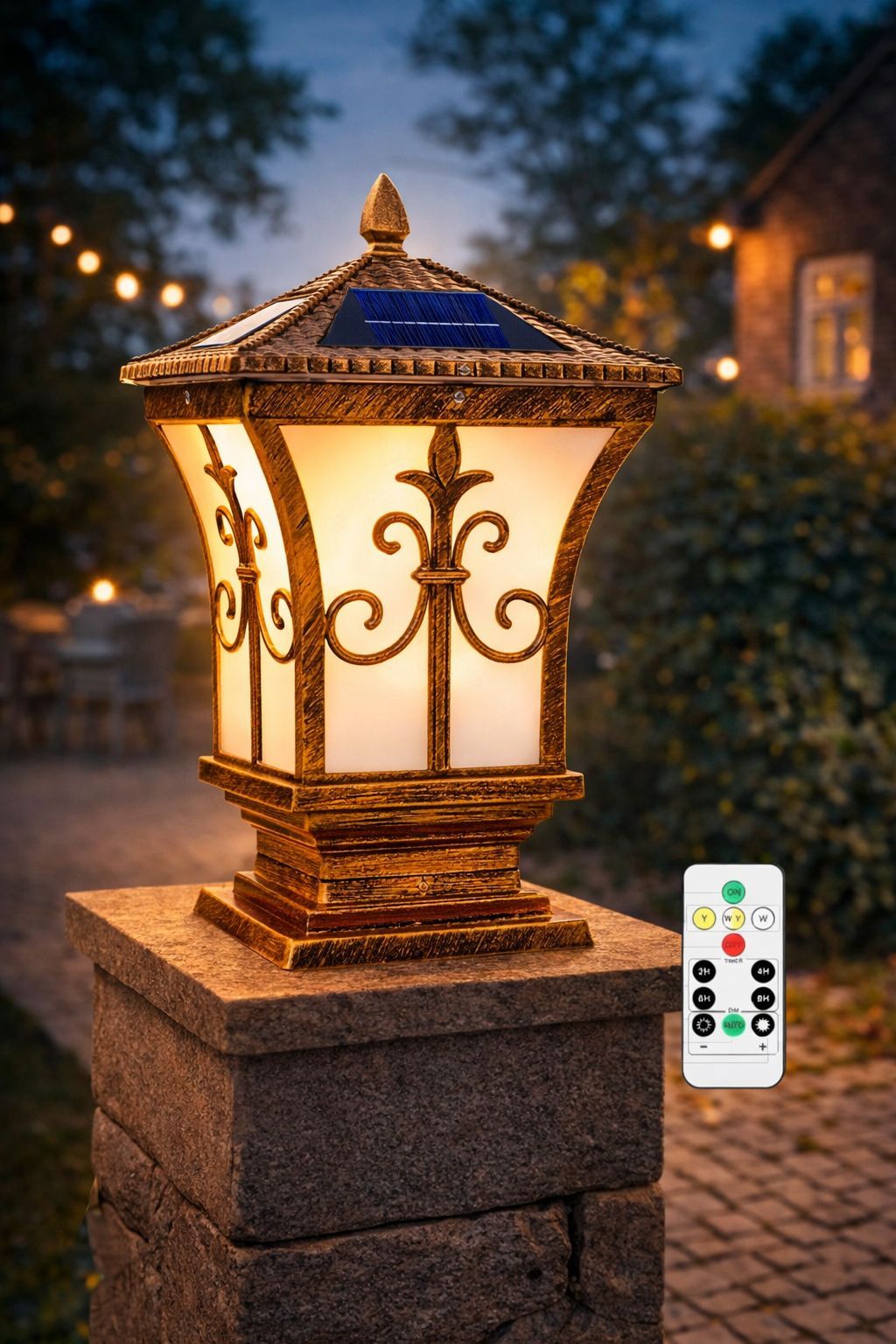 SPARKWORLD 10W Solar Antique Main Gate Pillar Light Waterproof Outdoor LED | Automatic Dusk to Dawn Sensor | Pack of 1 | Colour: Bronze color