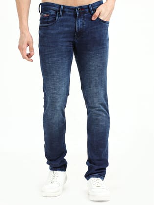 Men's Mid Blue Mid-Rise Knitted Stretchable Jeans | Rick Rogue-30