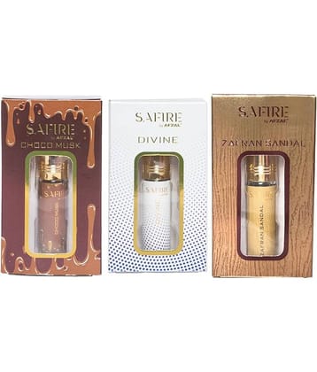 SAFIRE CHOCO MUSK, DIVINE & ZAFRAN SANDAL ATTAR (COMBO PACK 6ML*3) ROLL-ON PERFUME OIL FOR MEN AND WOMEN