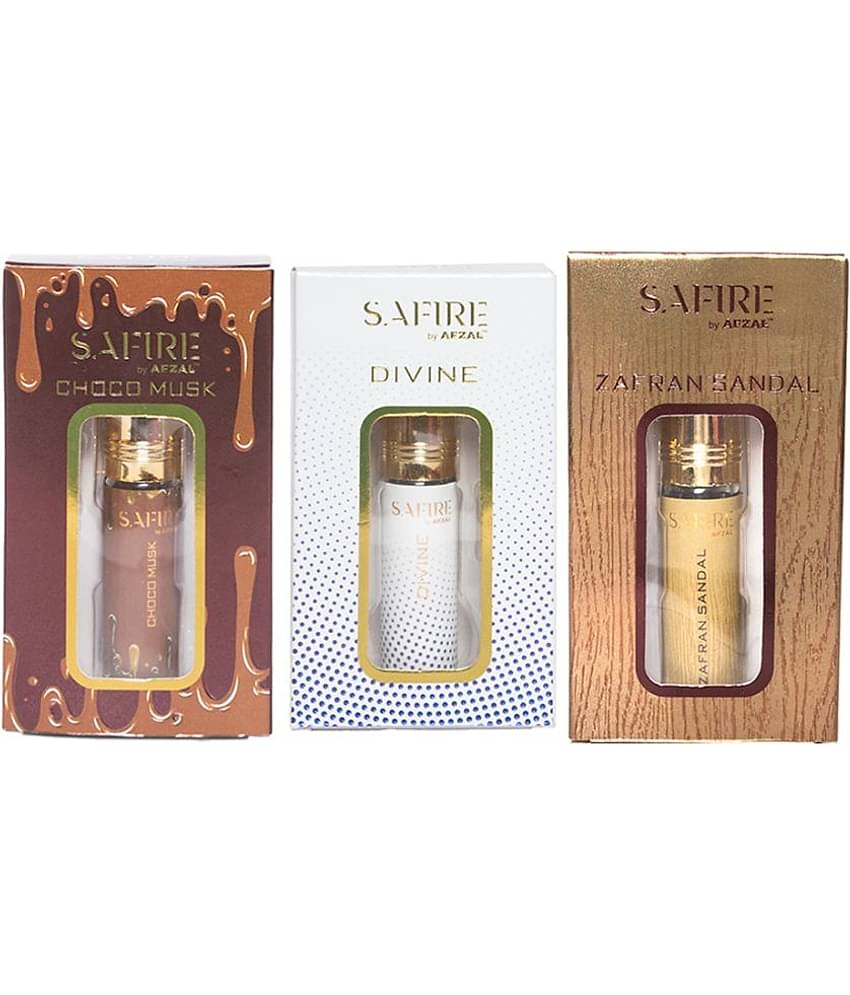 SAFIRE CHOCO MUSK, DIVINE & ZAFRAN SANDAL ATTAR (COMBO PACK 6ML*3) ROLL-ON PERFUME OIL FOR MEN AND WOMEN