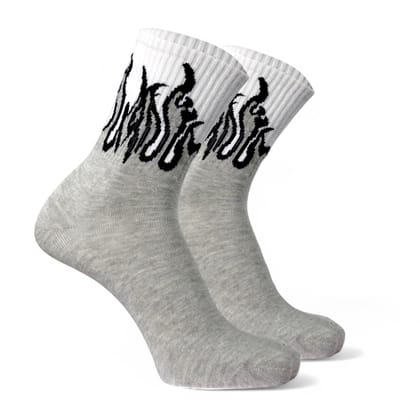 FIRE EDITION - GREY/WHITE - BLACK FLAMES-Pack of 1-Pair
