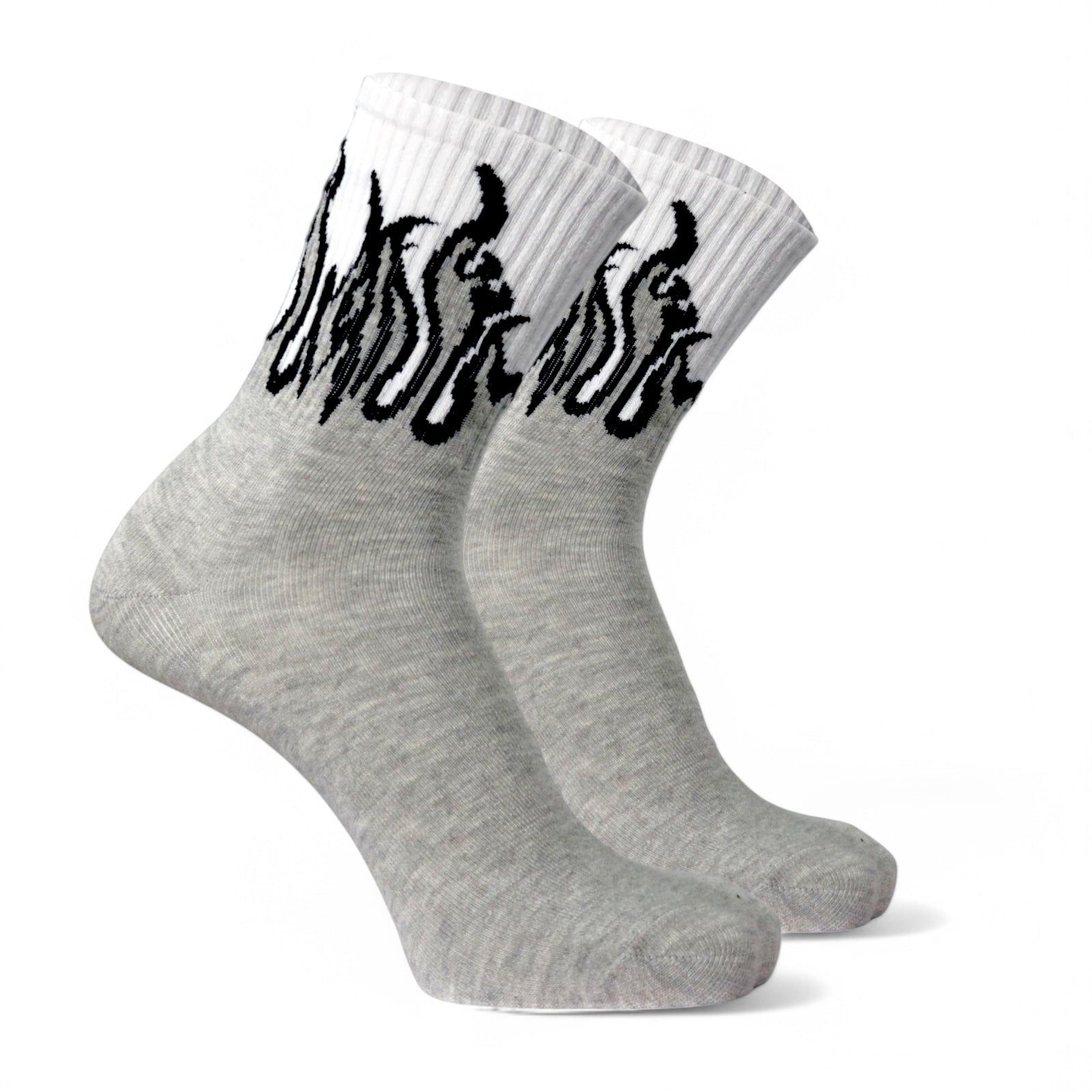 FIRE EDITION - GREY/WHITE - BLACK FLAMES-Pack of 1-Pair