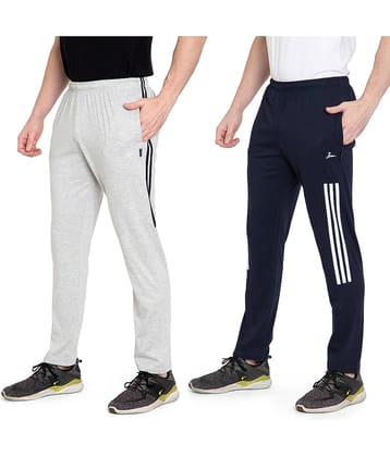 Zeffit Solid, Striped Men Navy, Grey Track Pants (Pack Of 2 )