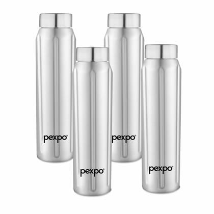 PEXPO Stainless Steel Fridge Water Bottle, 700ml, Silver | Eco-Friendly Water Bottle Suitable For Adults & Kids (Pack of 4)