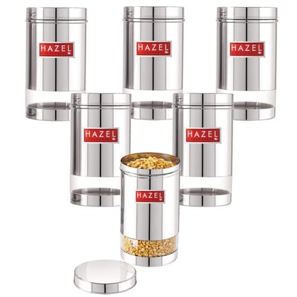 HAZEL Stainless Steel Kitchen Container, 1200 ml Each Transparent Kitchen Container Set with Glossy Finish , Multipurpose Airtight Container for Kitchen Storage organizer, Set of 6
