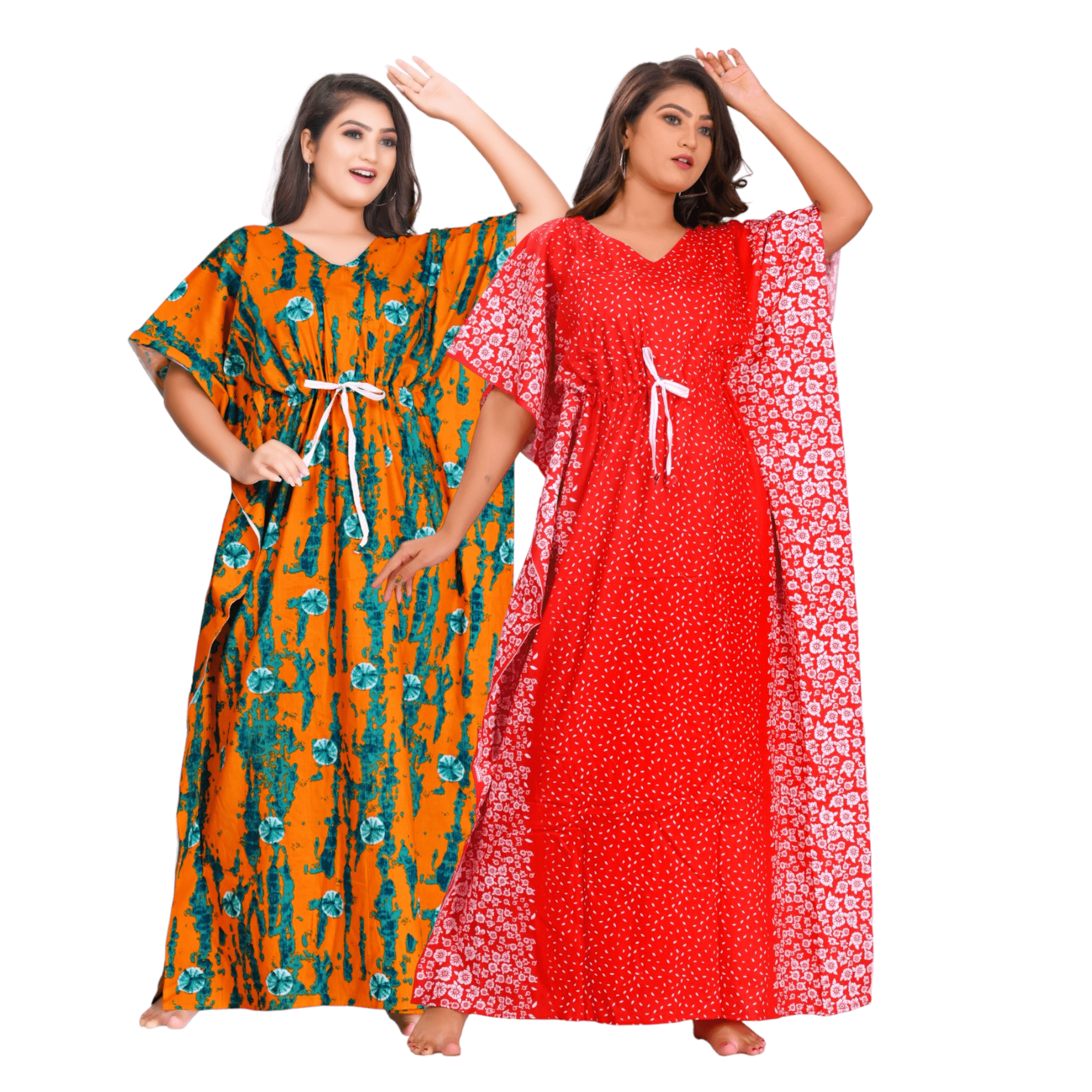 Fabimi Women's 2-Pack Cotton Kaftan Nightgowns: Sleep in Style and Comfort (Large Size) - Multi Color 4