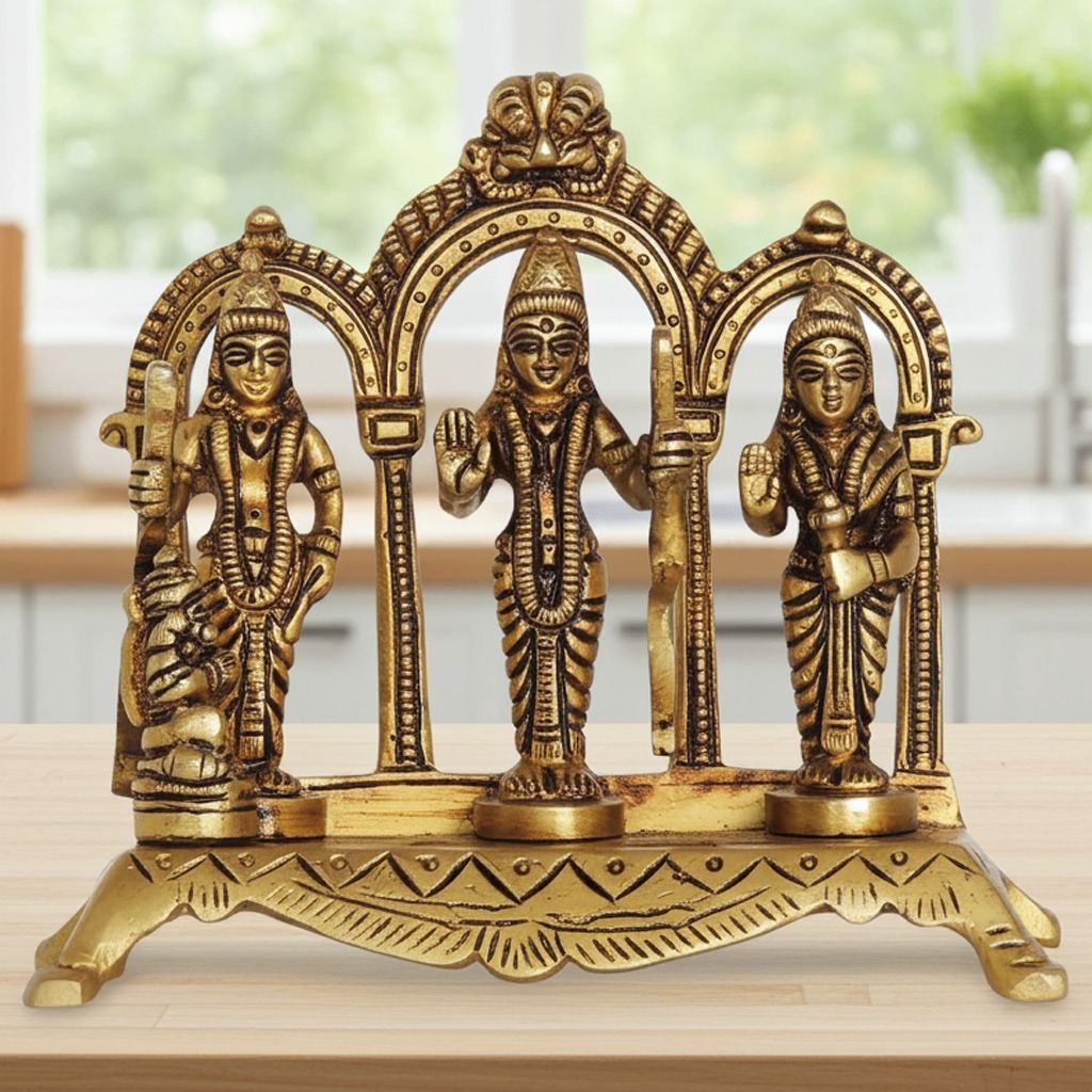 Brass Ram Darbar Puja Idol | Handcrafted Brass Ram Parivar Murti, Height : 4.5 Inch (BSMAS1394 D)