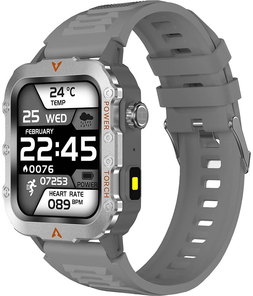 SKYRISE Sports Edition Smartwatch | Heart Rate | Steps | Wireless Charging Smartwatch (GREY Strap, 1.73 Inch Big Sunlight Proof Display)