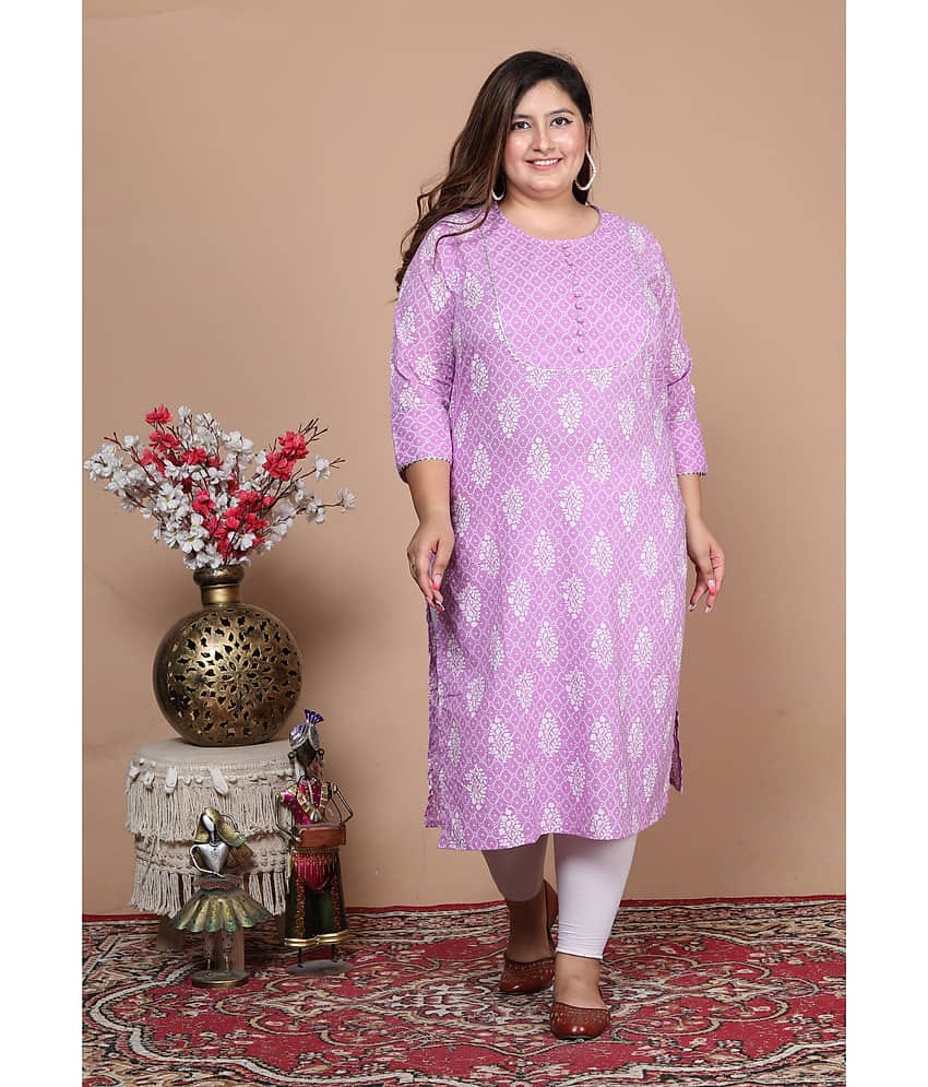 Avnii Cotton Printed Straight Women's Kurti - Purple ( Pack of 1 )