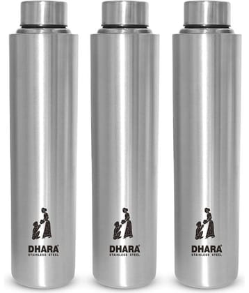 Dhara Stainless Steel Everfresh Silver Stainless Steel Fridge Water Bottle 1000 mL ( Set of 3 )