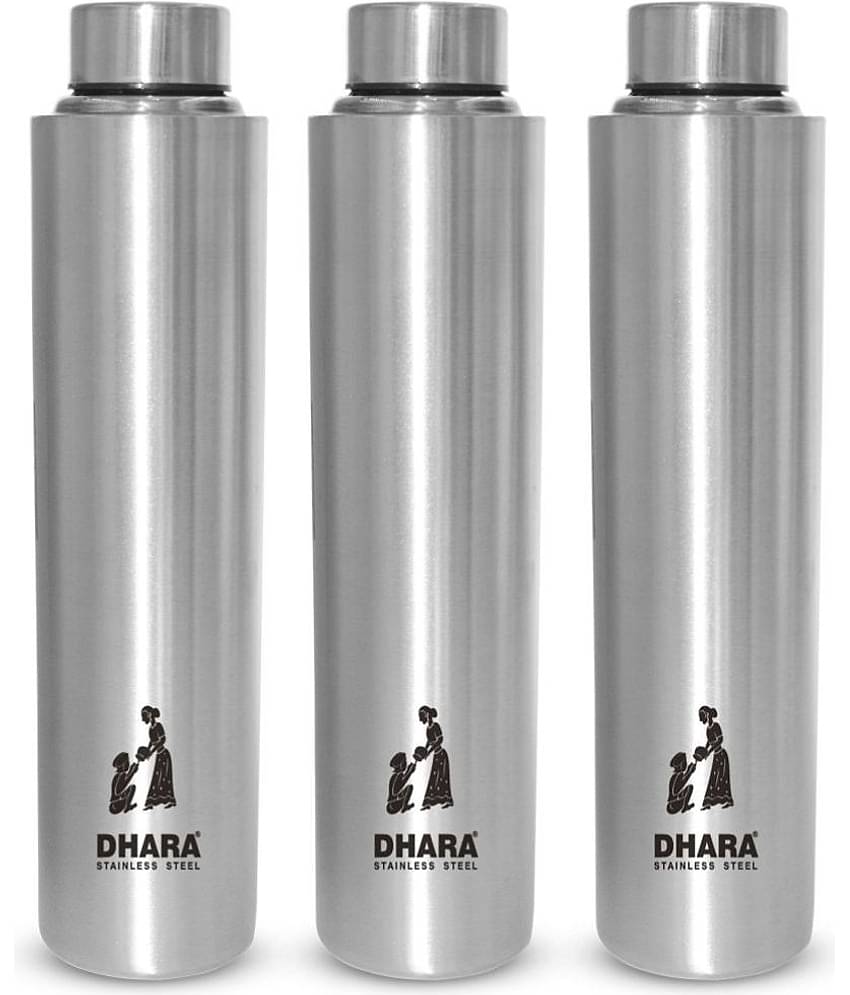 Dhara Stainless Steel Everfresh Silver Stainless Steel Fridge Water Bottle 1000 mL ( Set of 3 )