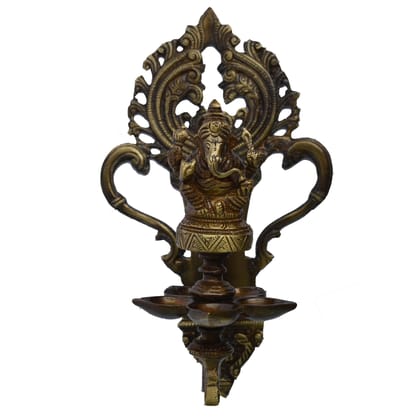Brass Wall Hanging Lord Ganesh Oil Lamp Deepak  - Auspicious Deepak for Temple Wall, Height : 12 Inch (BSMAS1200 A)