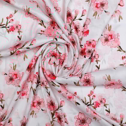 Beautiful Red Flowers Over White Base Digital Printed Fabric