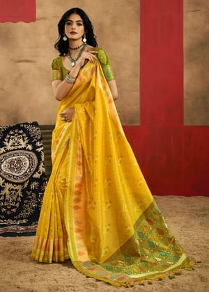 Dandelion Yellow Woven Patola Silk Saree